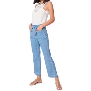 Paige Nellie High Waist Belted Wide Leg Crop Jeans 100% Cotton Size 29